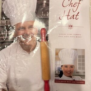 Chef Hat with mini Red and Tan Rolling Pin